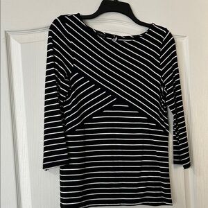 Talbots Black and White Diagonal Stripe Long Sleeve Top